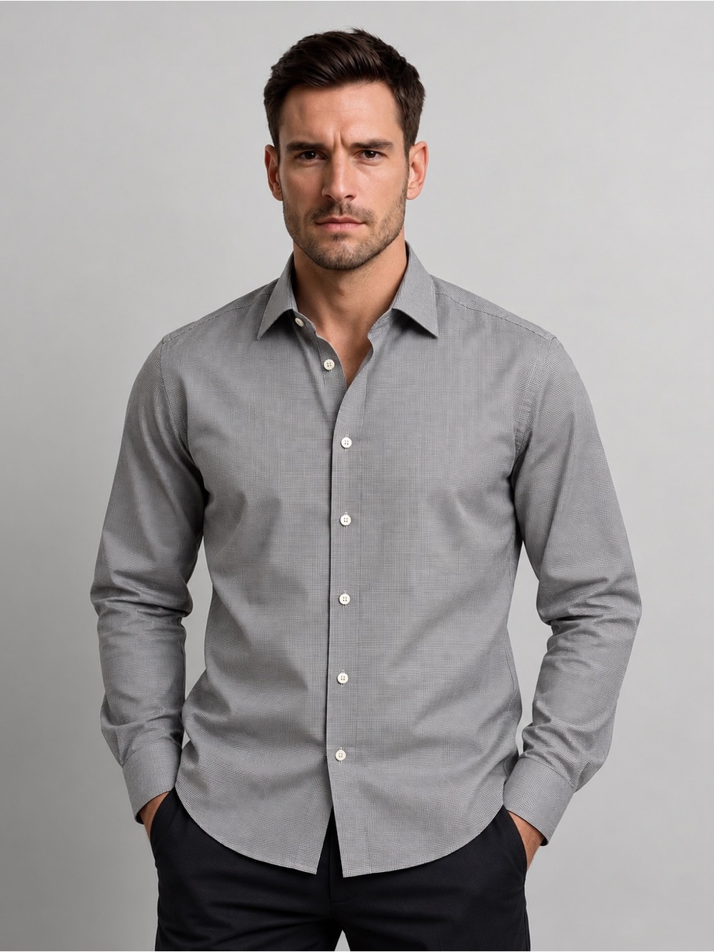 Saks Fifth Avenue Slim Fit Micro Check Cotton Dress Shirt NWT